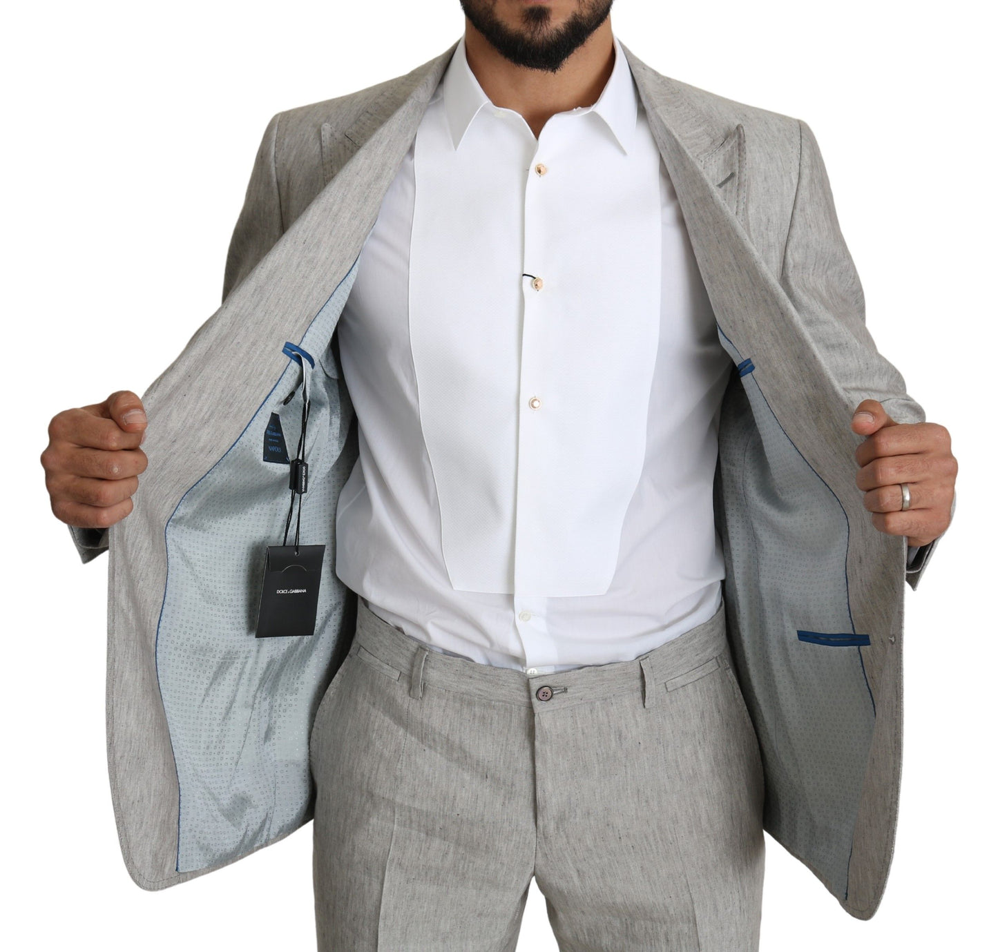 Dolce & Gabbana Elegant Slim Fit Gray Linen-Silk Suit