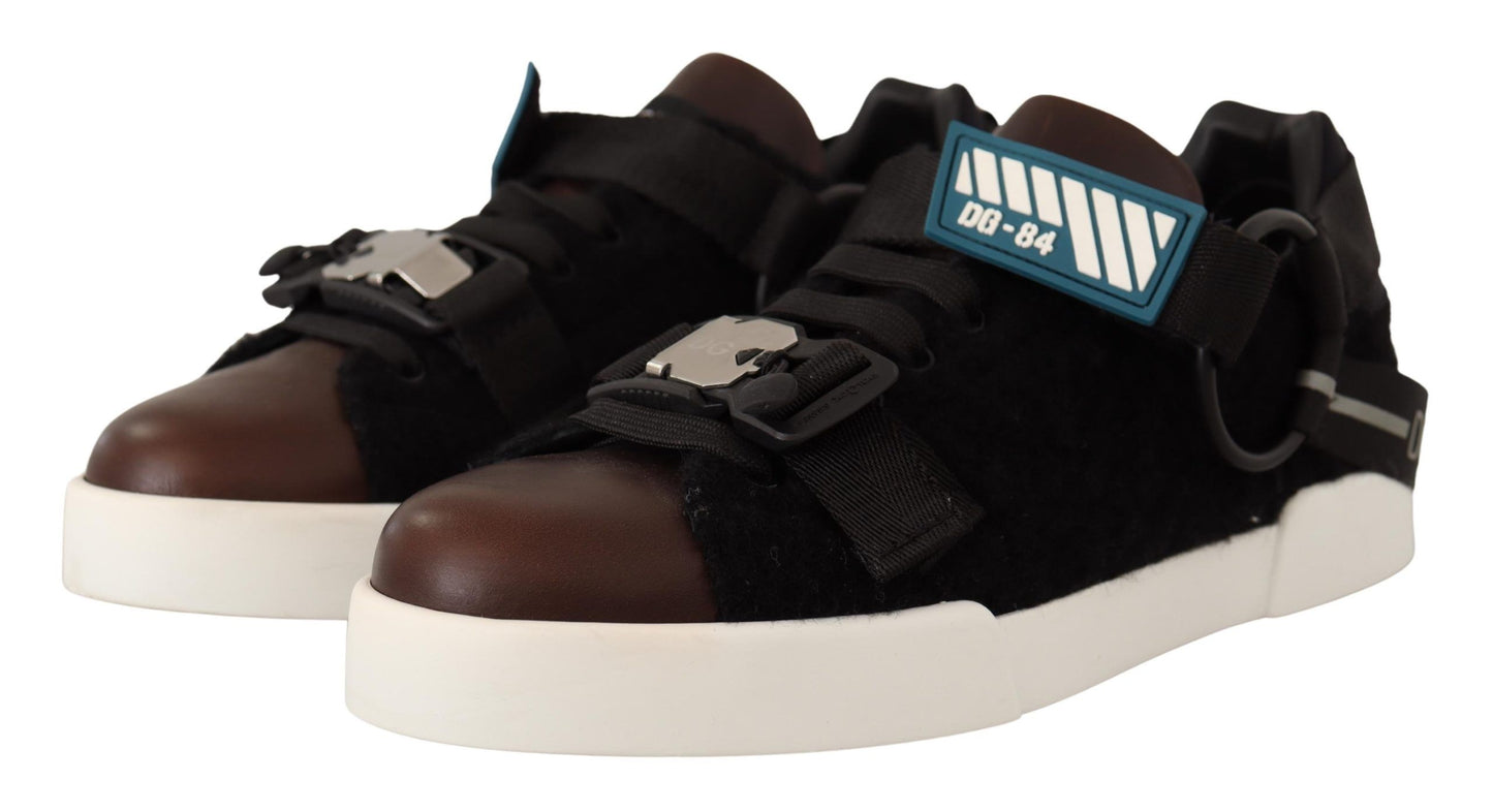 Dolce & Gabbana Shearling-Trimmed Leather Sneakers