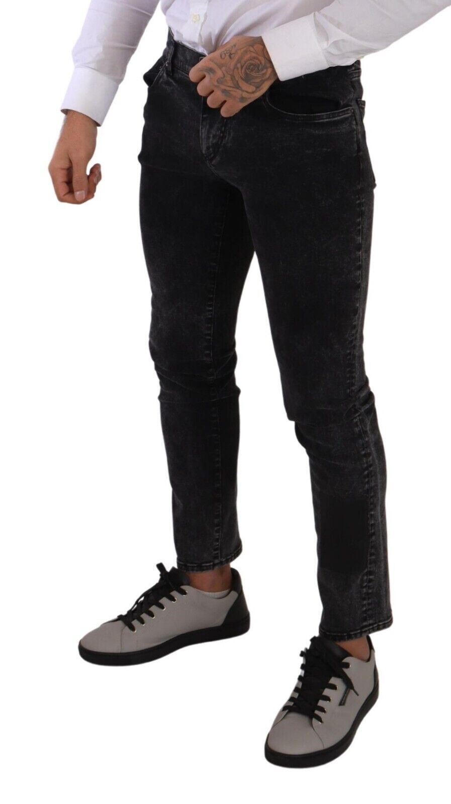 Dolce & Gabbana Sleek Slim-Fit Designer Jeans in Black Gray