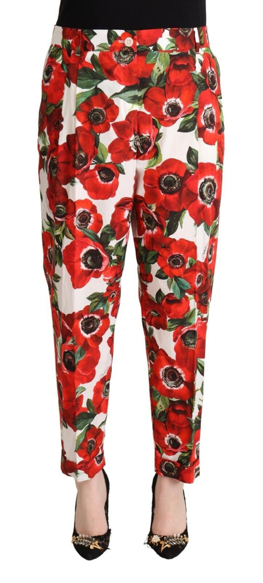 Dolce & Gabbana Chic Anemone Printed Tapered Cotton Pants