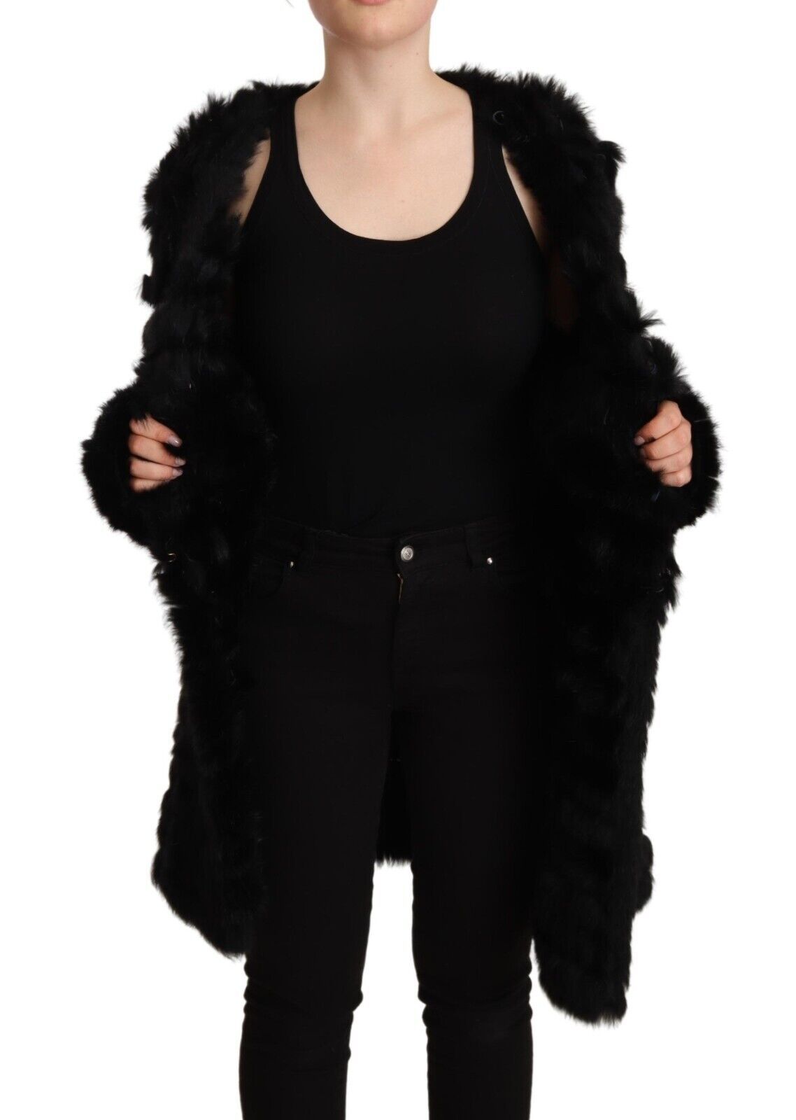 Just Cavalli Elegant Tasseled V-Neck Black Cardigan