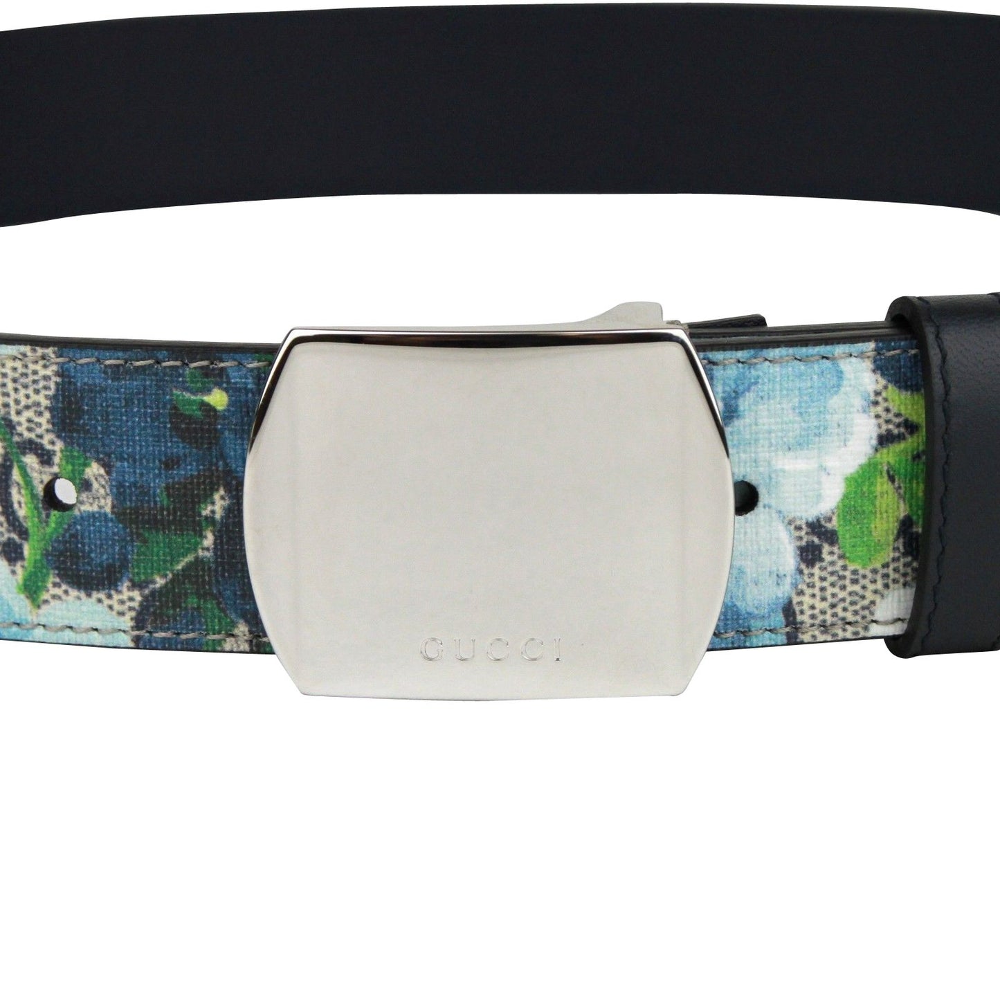 Gucci Unisex Silver Buckle Blue GG Supreme Coated Canvas Belt