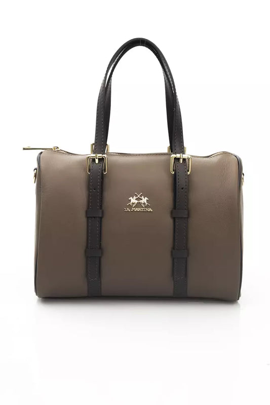 La Martina Brown Leather Men Messenger Bag