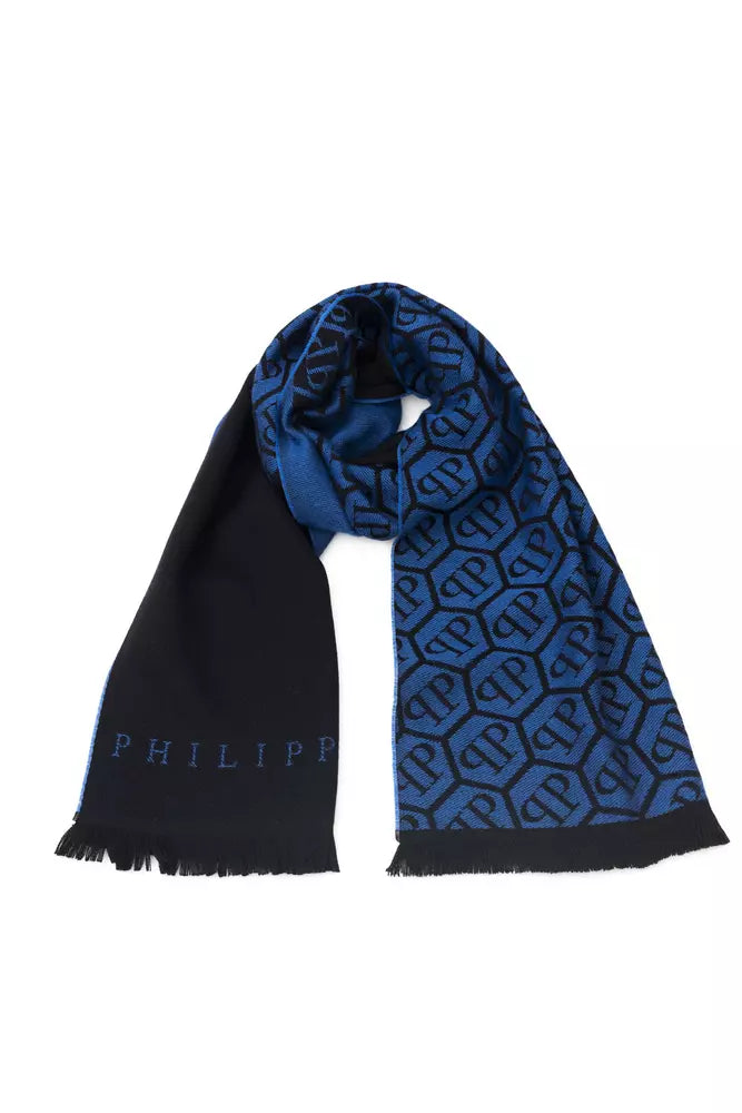 Philipp Plein Blue Wool Men Scarf