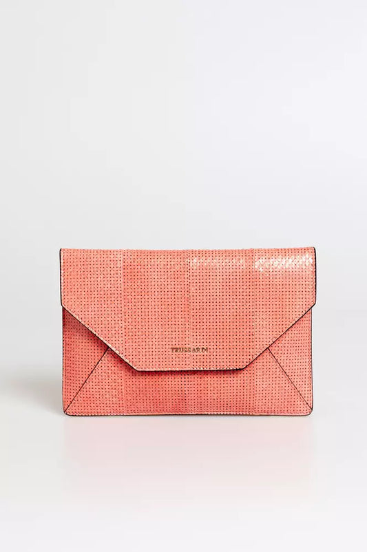 Trussardi Elegant Perforated Leather Envelope Clutch