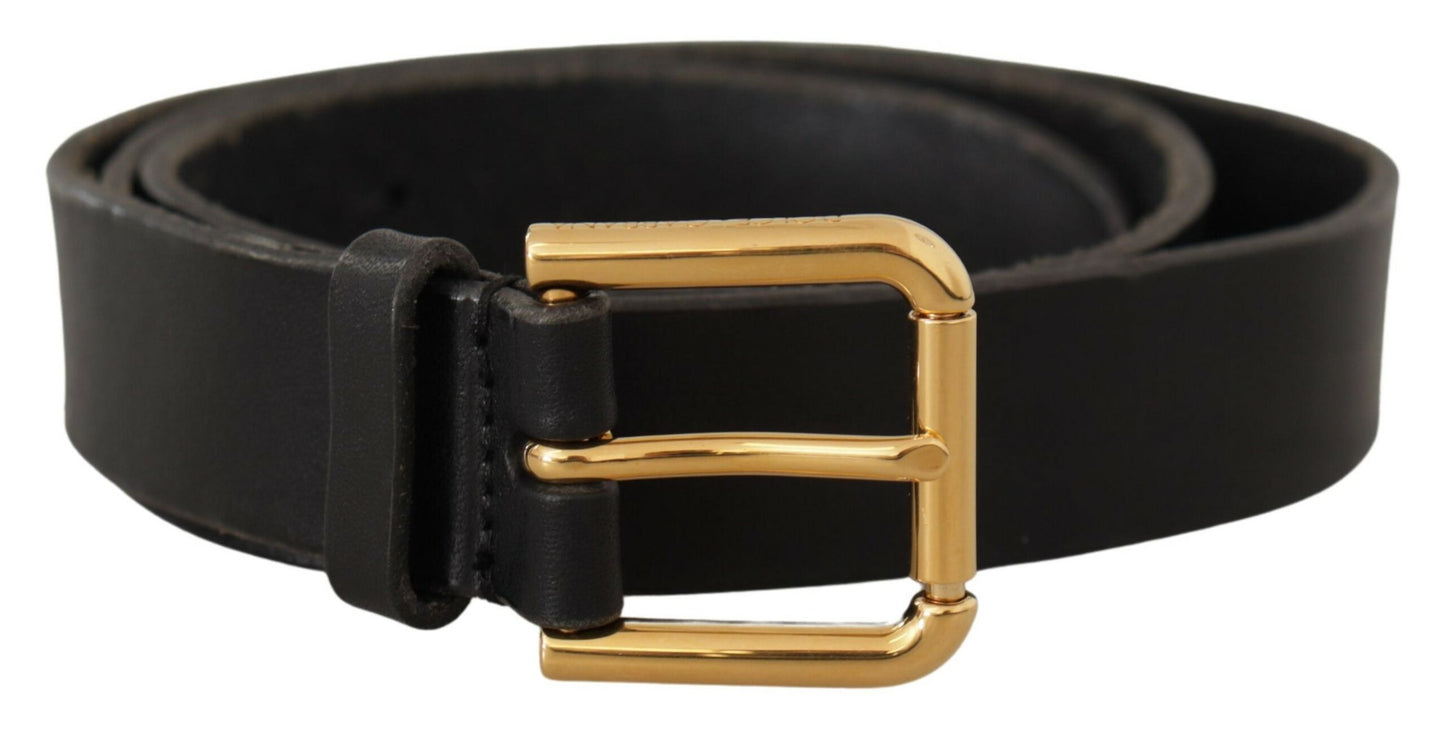 Dolce & Gabbana Sleek Black Leather Belt with Metal Buckle