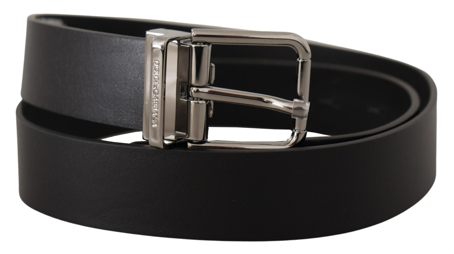 Dolce & Gabbana Elegant Black Leather Belt with Metal Buckle