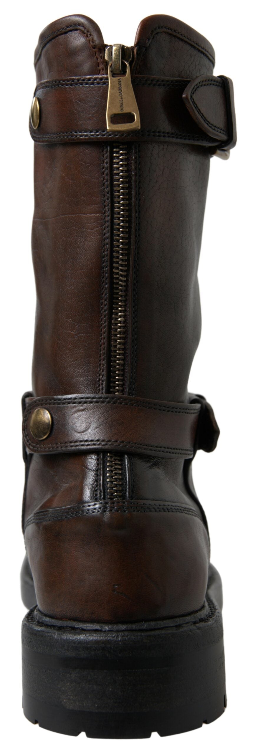 Dolce & Gabbana Elegant Brown Leather Mid-Calf Biker Boots