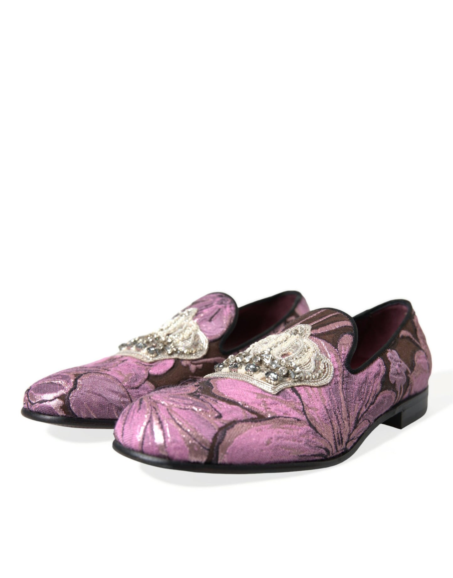 Dolce & Gabbana Elegant Pink Crystal-Embellished Loafers