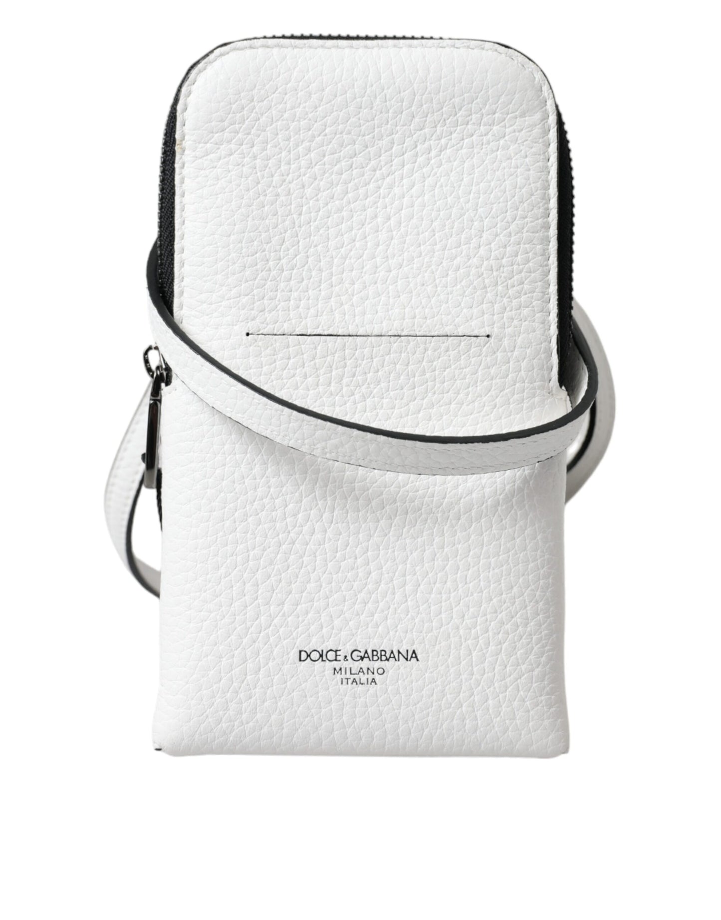 Dolce & Gabbana Elegant White Leather Crossbody Phone Bag