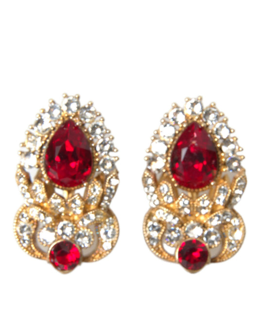 Dolce & Gabbana Sterling Silver Gold Plated Red Crystals Jewelry Earrings