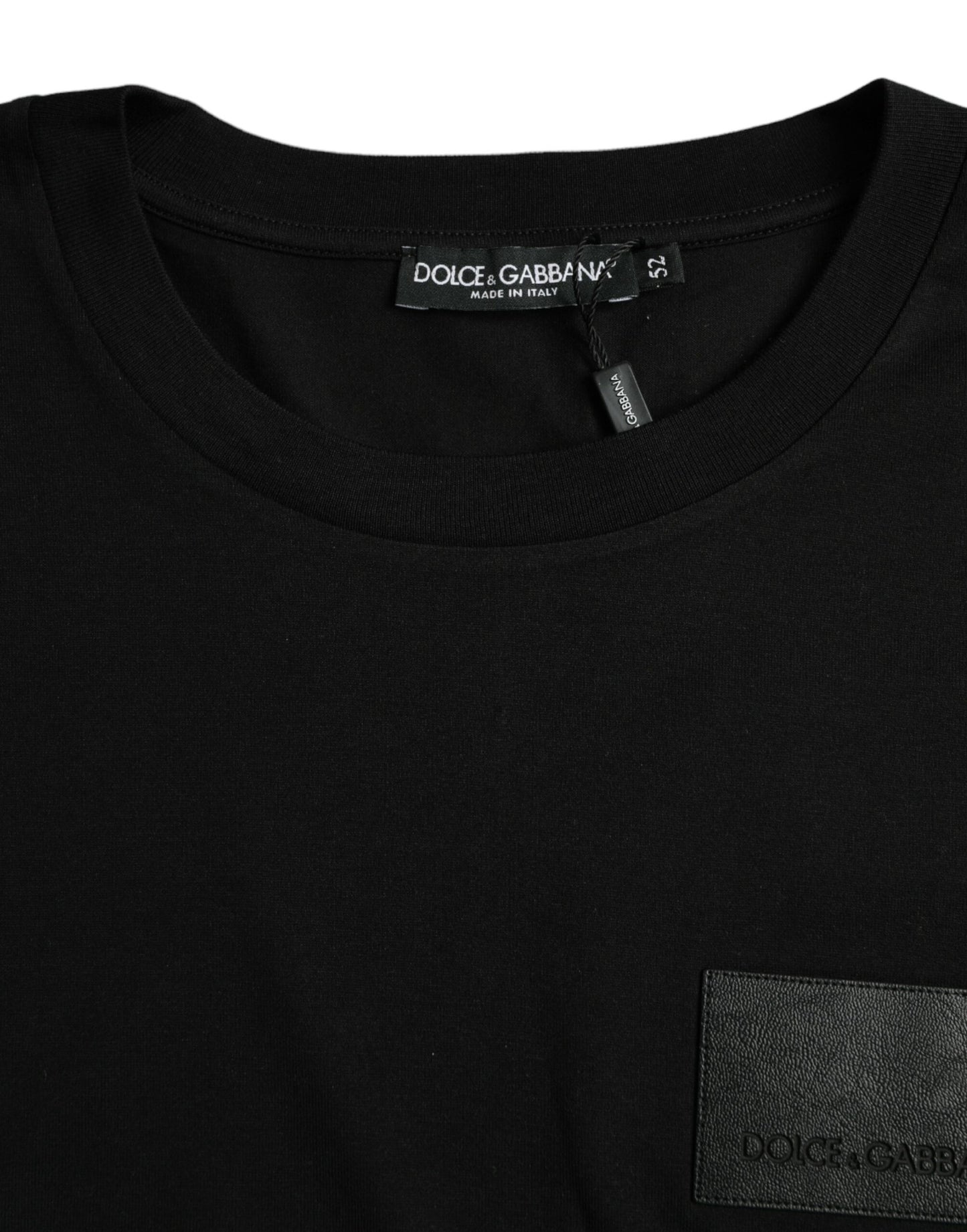 Dolce & Gabbana Black Logo Patch Cotton Crew Neck T-shirt