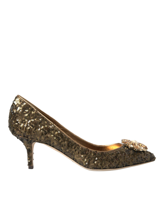 Dolce & Gabbana Gold Sequin Crystals Bellucci Heels Pumps Shoes