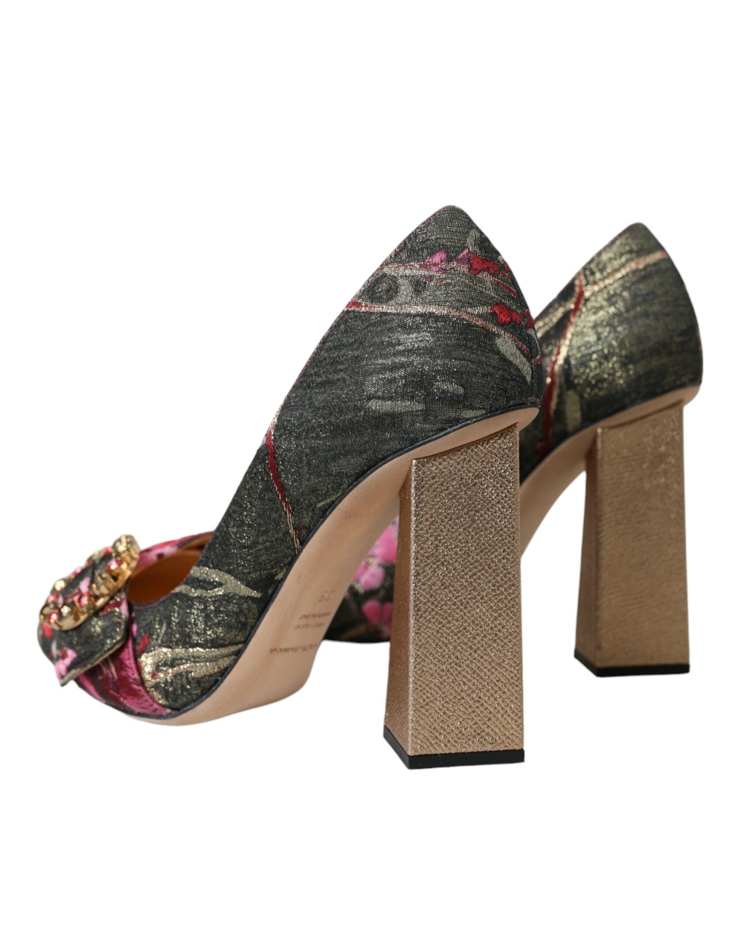 Dolce & Gabbana Multicolor Floral Jacquard Crystal Heels Pumps Shoes