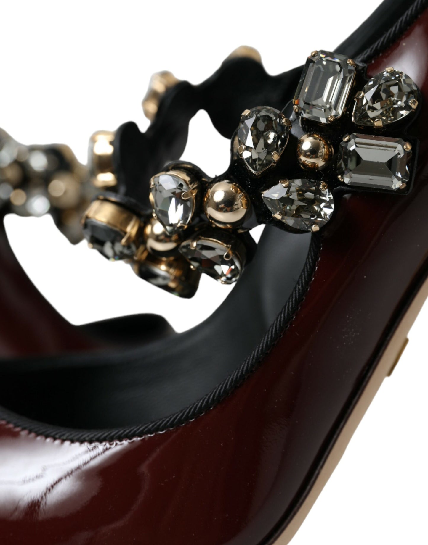 Dolce & Gabbana Bordeaux Leather Crystal Pumps Shoes