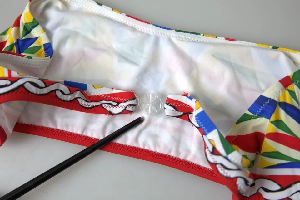 Dolce & Gabbana Multicolor Carretto Bandeau Swimwear Top Bikini