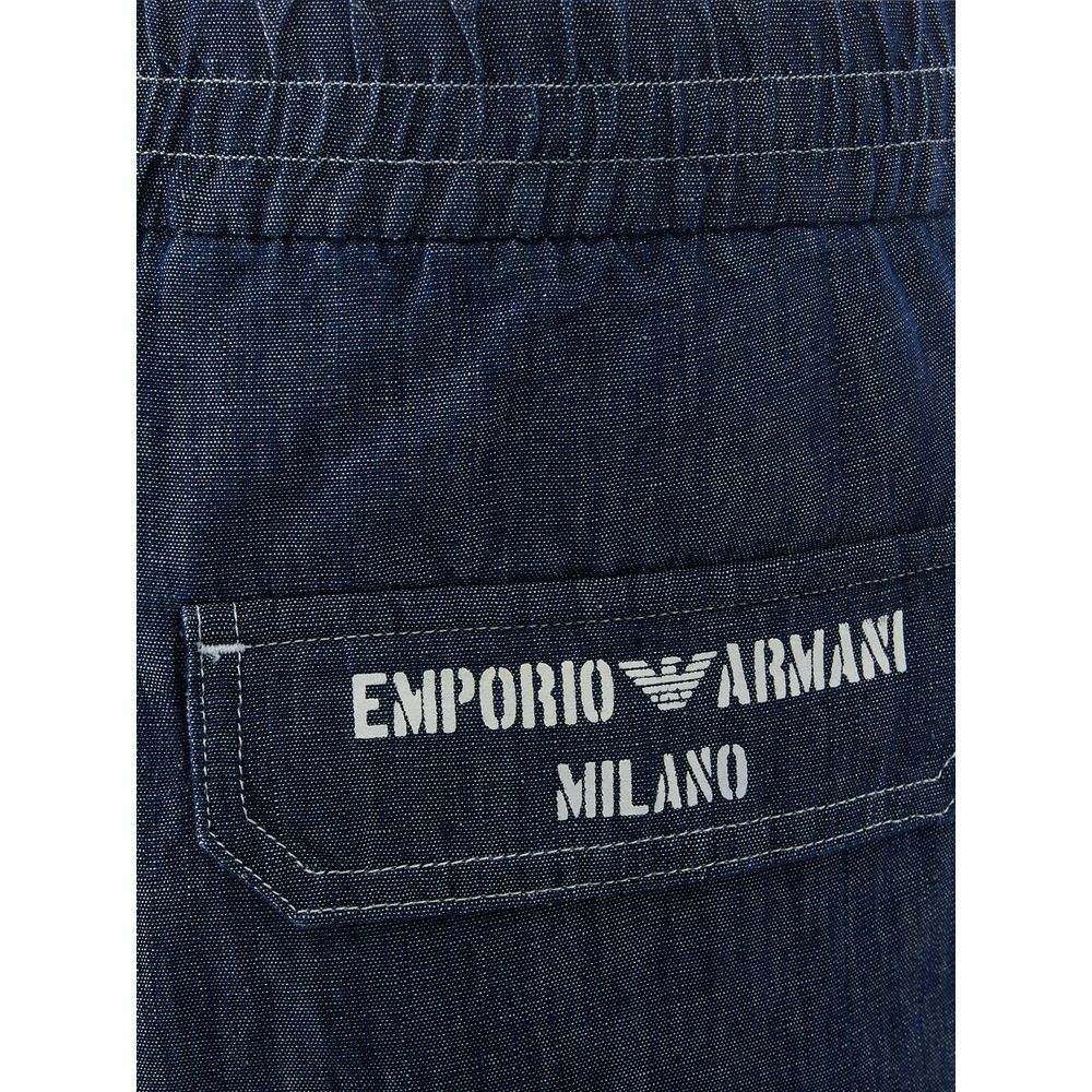 Emporio Armani Chic Blue Linen Trousers for Men