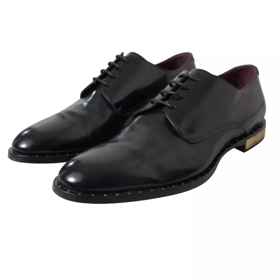 Dolce & Gabbana Black Leather Gold Heel Derby Dress Shoes