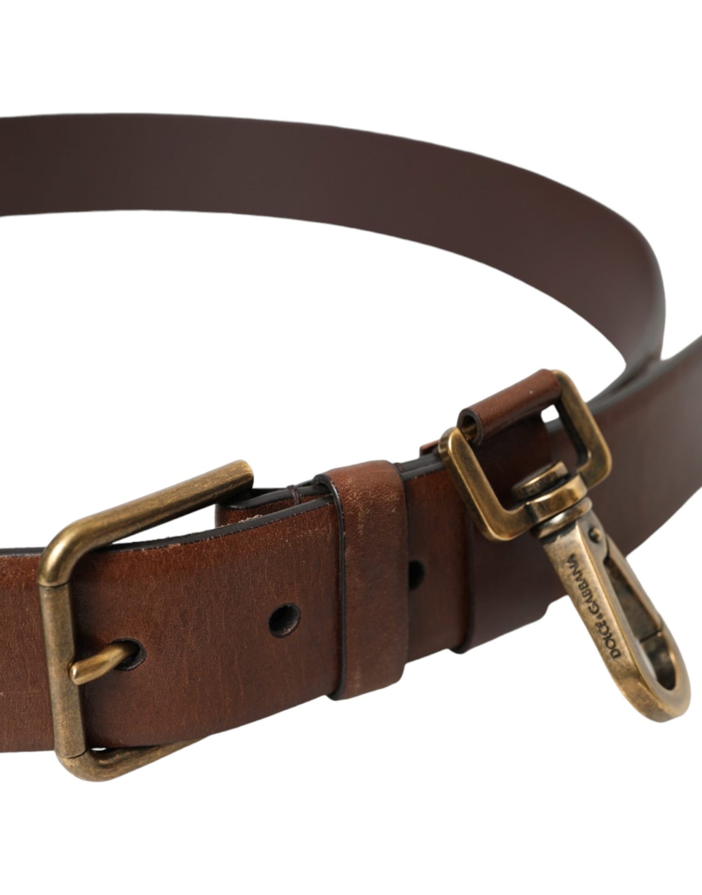 Dolce & Gabbana Brown Calf Leather Gold Metal Buckle Belt Men