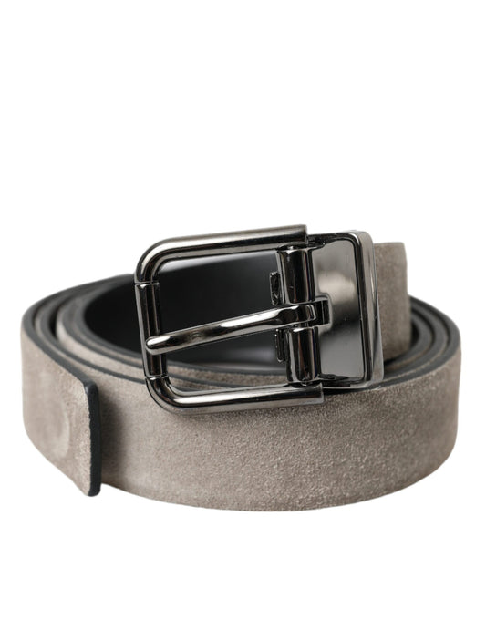 Dolce & Gabbana Beige Suede Leather Silver Metal Buckle Belt