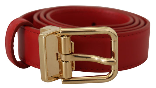 Dolce & Gabbana Red Calfskin Leather Gold Metal Buckle Belt