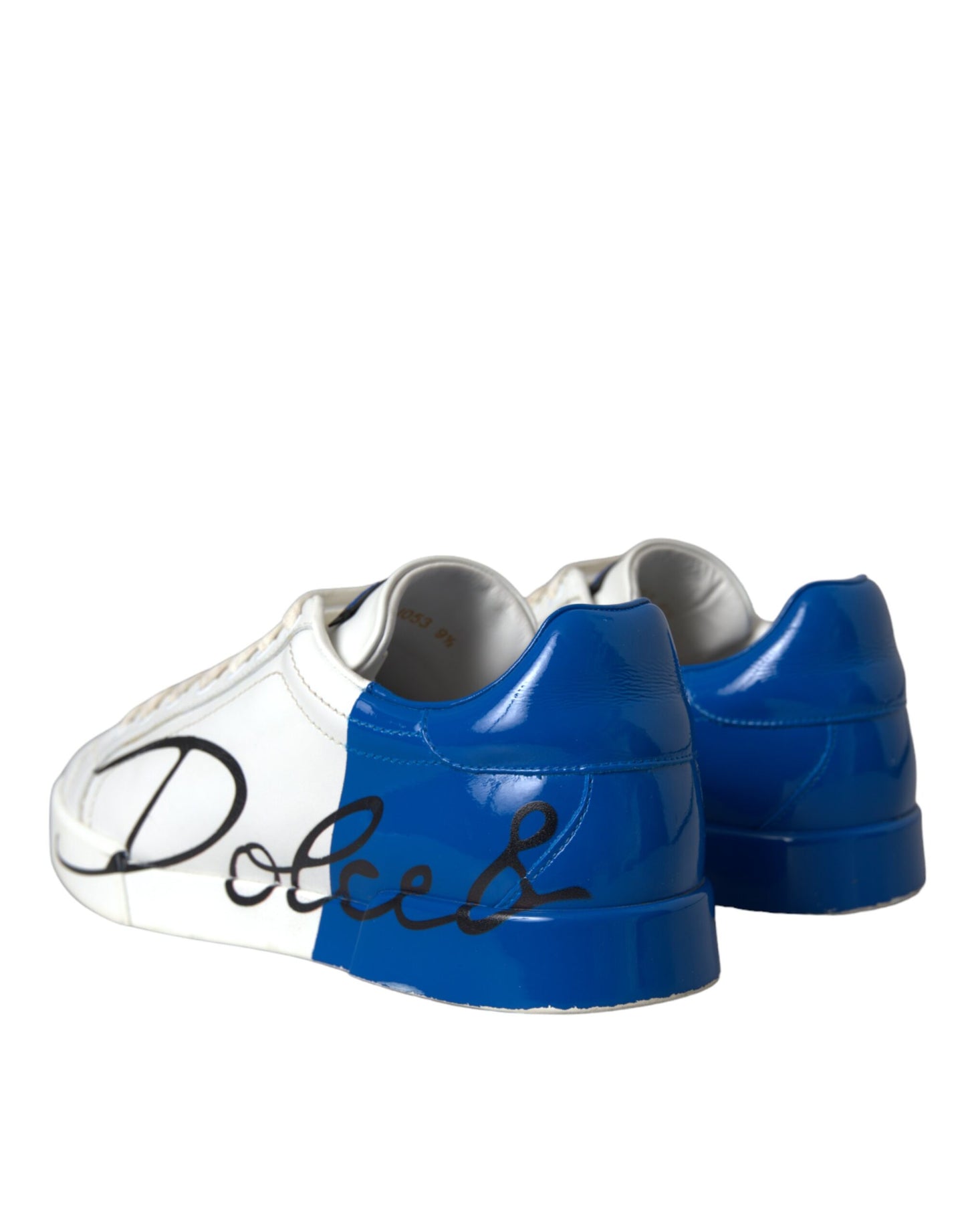 Dolce & Gabbana White Blue Leather Logo Low Top Sneakers Shoes