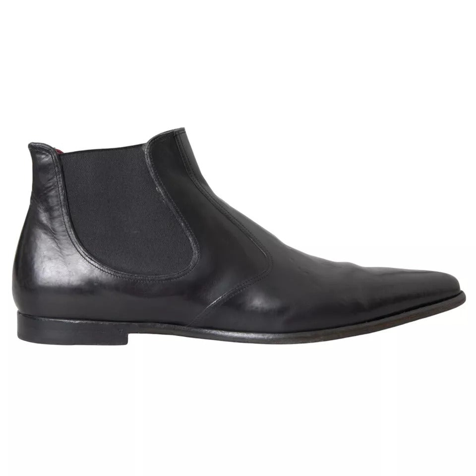 Dolce & Gabbana Black Leather Chelsea Men Ankle Boots Shoes