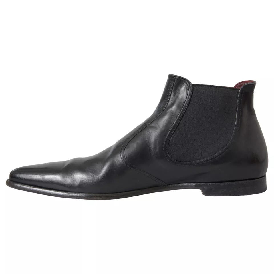 Dolce & Gabbana Black Leather Chelsea Men Ankle Boots Shoes