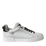 Dolce & Gabbana White Black Leather Low Top Sneakers Men Shoes