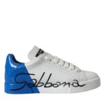 Dolce & Gabbana White Blue Portofino Low Top Leather Sneakers Shoes