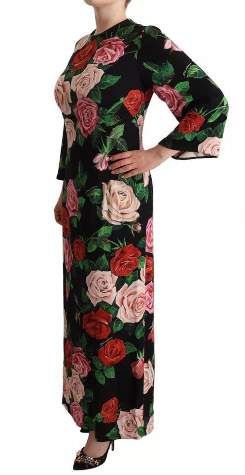 Dolce & Gabbana Black Floral Print Silk Long Maxi Gown Dress