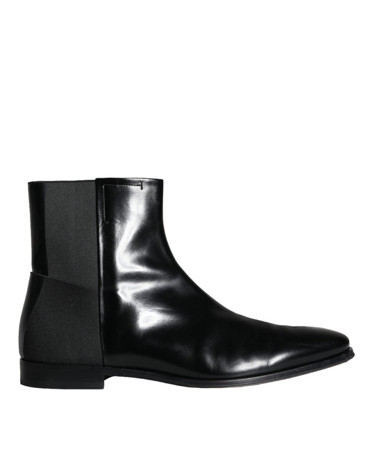 Dolce & Gabbana Black Calf Leather Men Ankle Boots Men Shoes