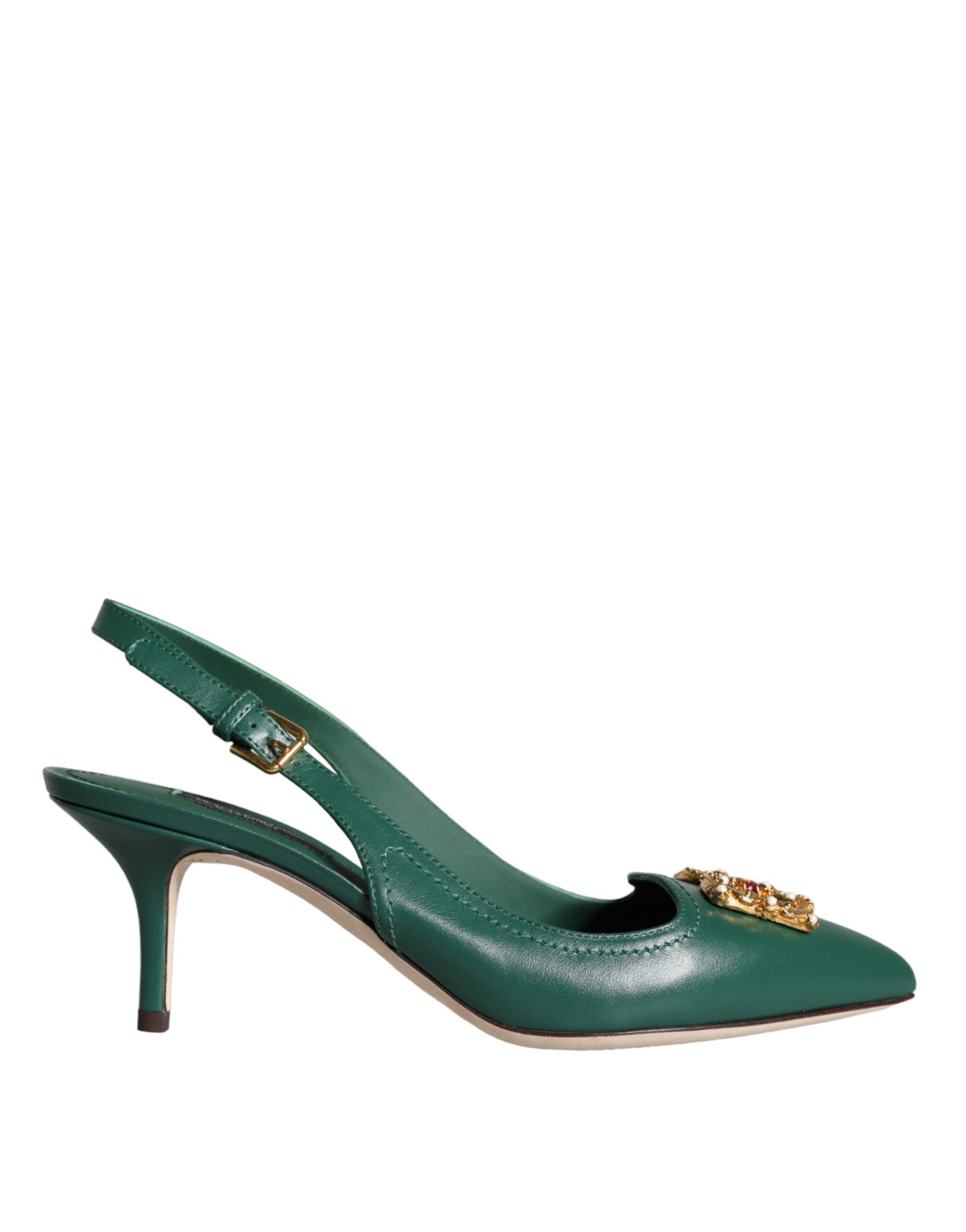 Dolce & Gabbana Dark Green DG Amore Leather Slingbacks Shoes