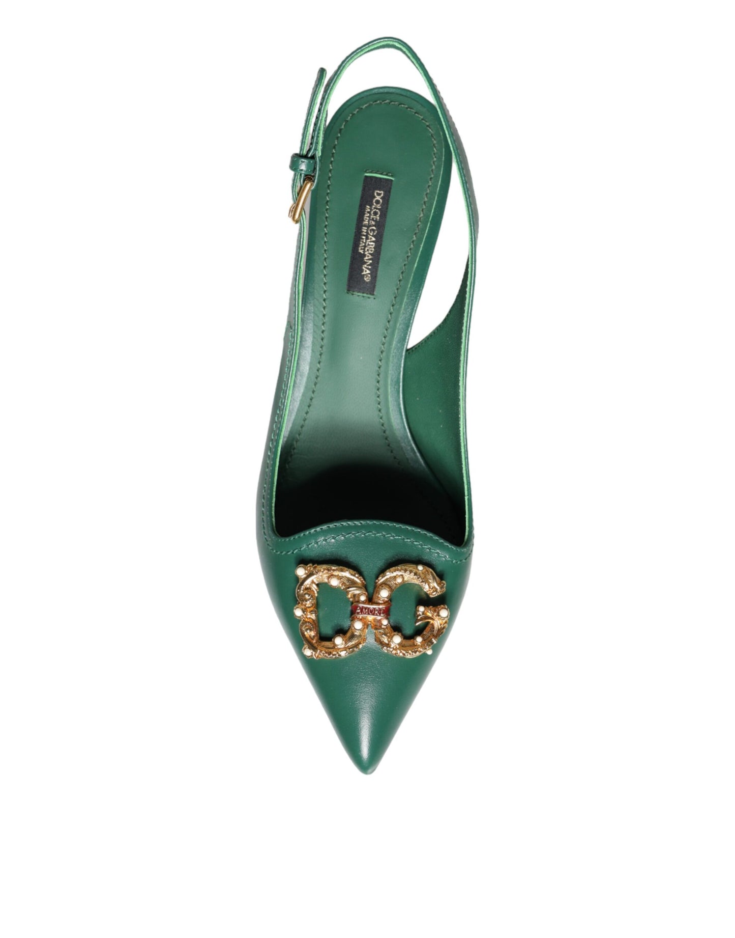 Dolce & Gabbana Dark Green DG Amore Leather Slingbacks Shoes