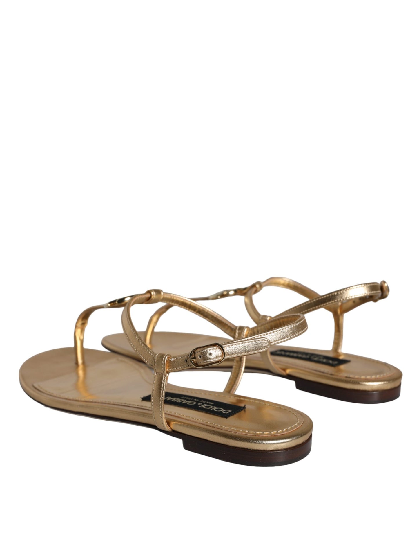 Dolce & Gabbana Gold Leather DG Logo Flats Sandals Shoes