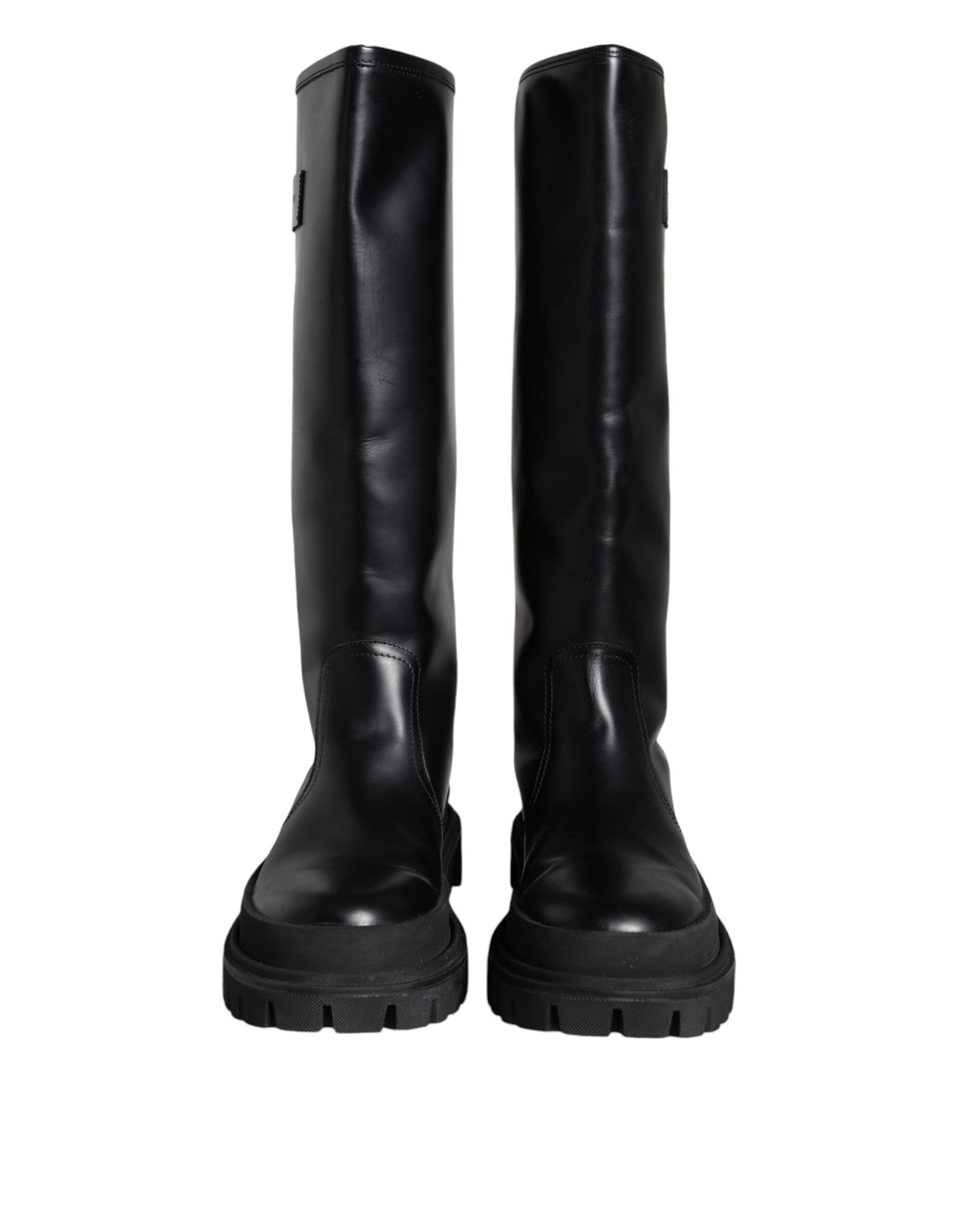 Dolce & Gabbana Black Leather Trekking Knee High Boots Shoes