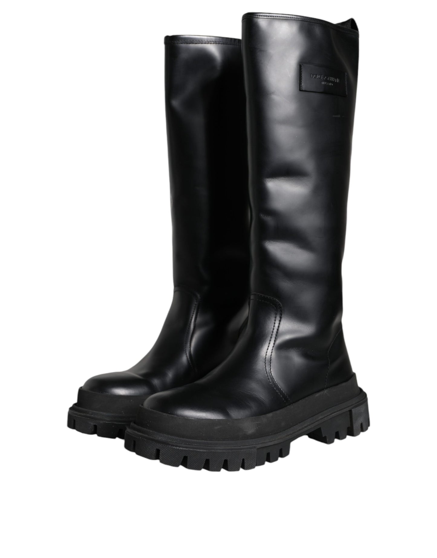 Dolce & Gabbana Black Leather Trekking Knee High Boots Shoes