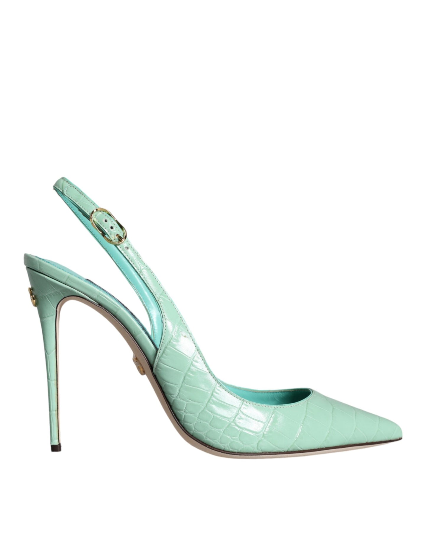 Dolce & Gabbana Mint Green Leather Heels Slingback Pumps Shoes