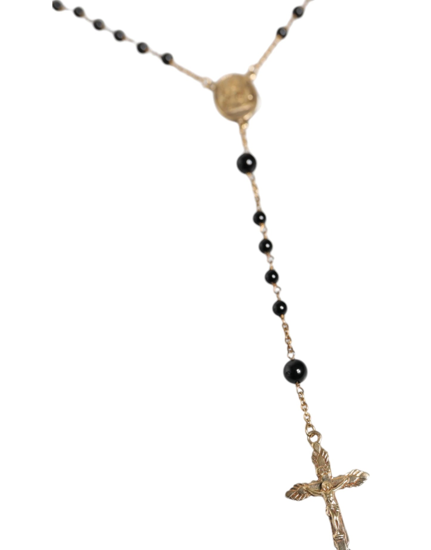 Dolce & Gabbana Gold Sterling Silver Black Beaded Rosary Chain Necklace