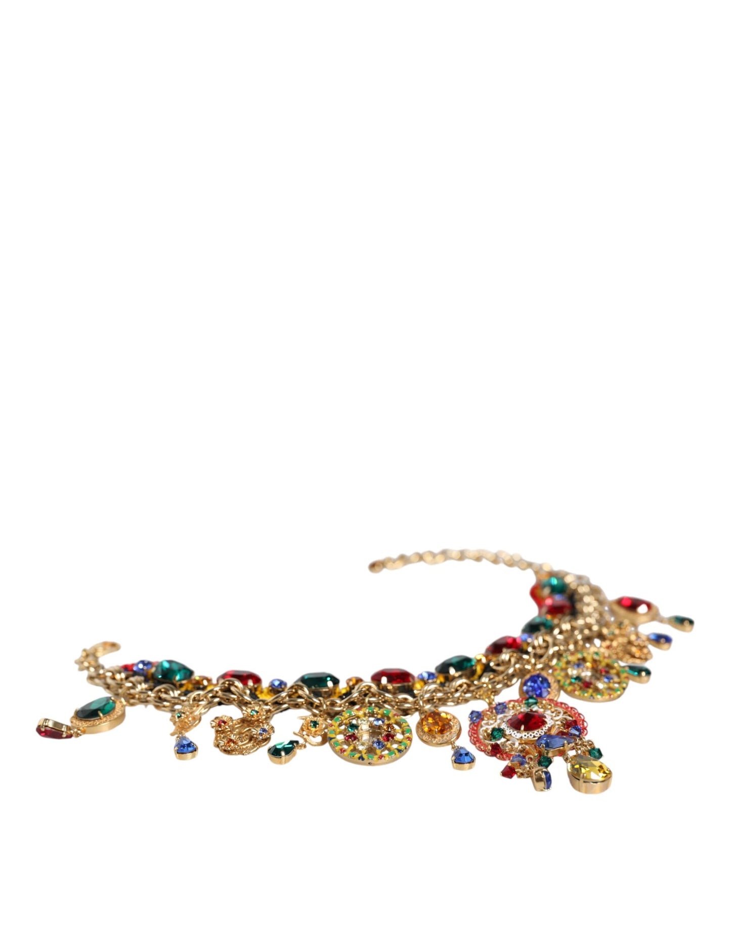 Dolce & Gabbana Gold Brass Chain Majolica Embellished Chocker Necklace