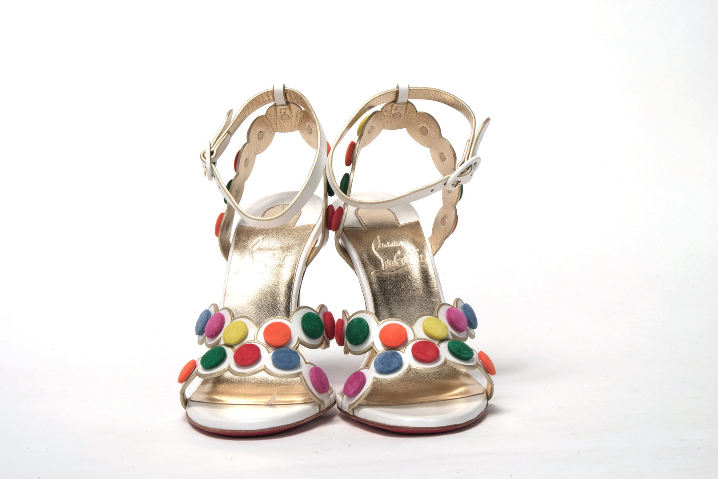 Christian Louboutin White Multicolor Spot Design High Heels Shoes Sandal