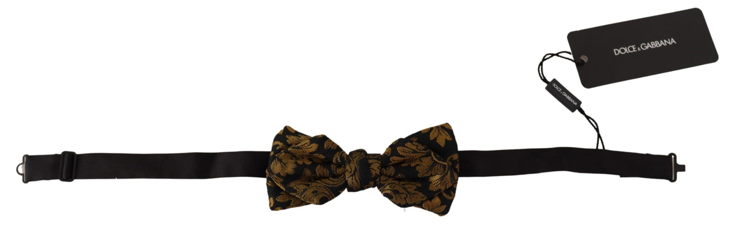 Dolce & Gabbana Elegant Black Gold Floral Silk Bow Tie