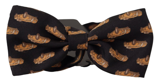 Dolce & Gabbana Black Orange Car Print Silk Bow Tie