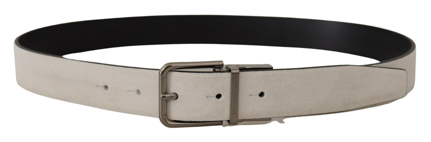 Dolce & Gabbana Elegant White Leather Belt with Silver Buckle