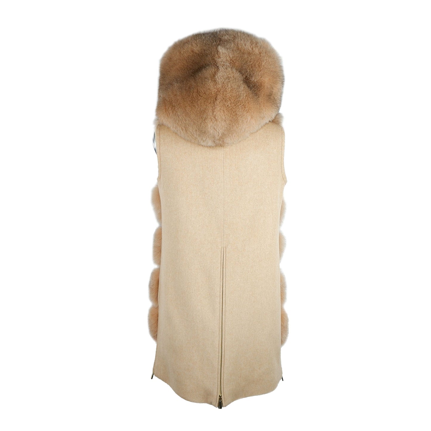 Made in Italy Elegant Sleeveless Wool Coat with Fox Fur Trim